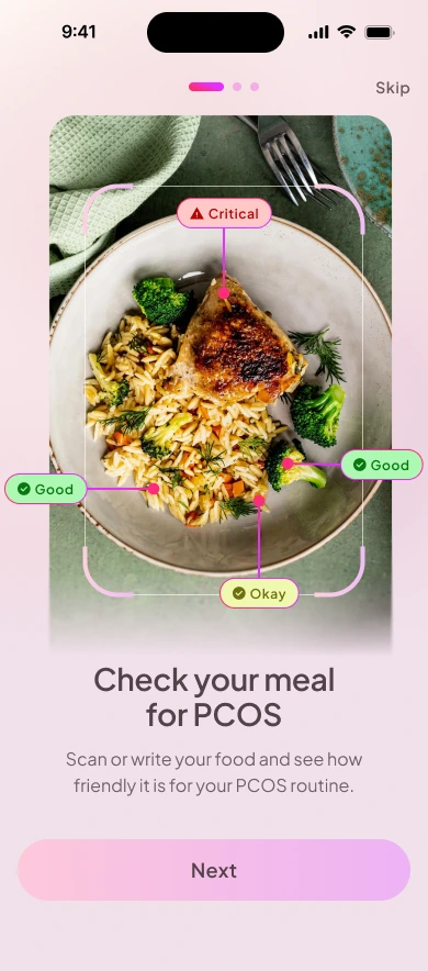 Check your meal for PCOS onboarding screen