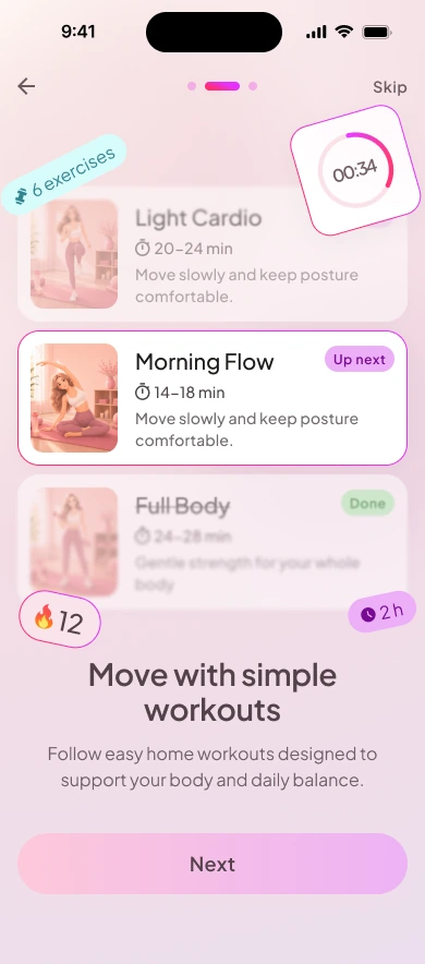 Simple workouts onboarding screen