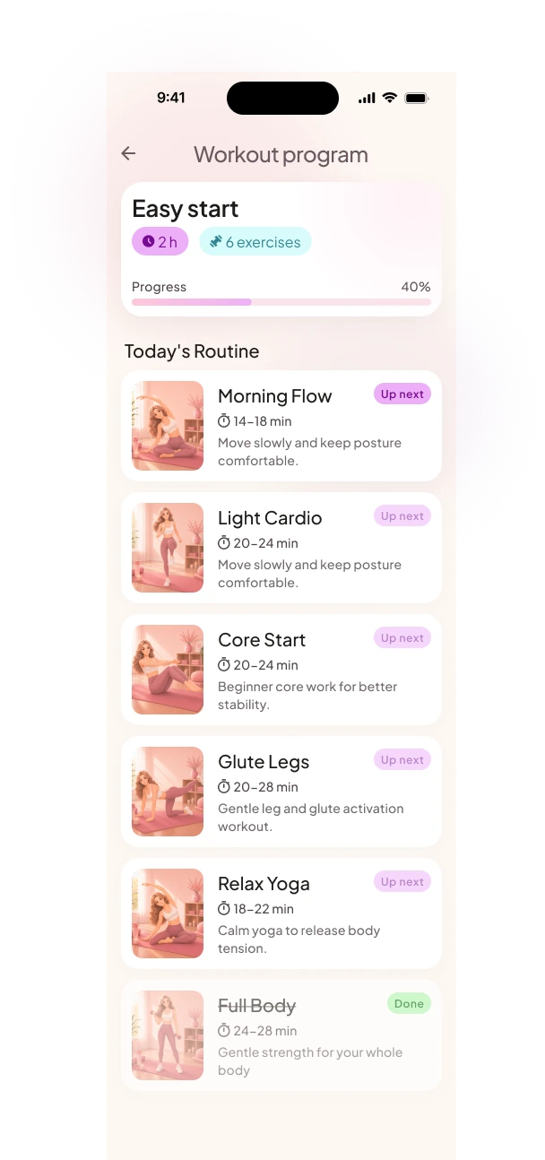 Aaveli workout program screen